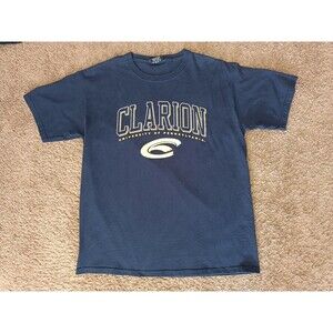 Vintage Clarion University T-Shirt Men's Large Navy Blue Short Sleeve 90s